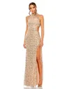 Mac Duggal 49679 Long Fitted Sequin Slit Prom Dress In Neutral