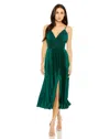 Mac Duggal 49721 A Line Cocktail Pleated Midi Length Dress In Green
