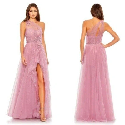 Pre-owned Mac Duggal 50661 Embellished Tulle One Shoulder High Low Gown Size 10 Rose In Pink