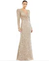 Mac Duggal Long Sleeve Sequin Trumpet Gown In Neutral