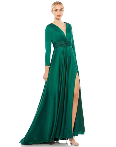 Mac Duggal 55245 Formal Long Sleeve High Slit Dress In Green