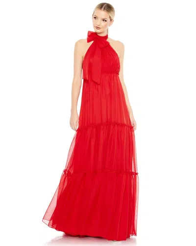 Mac Duggal 55848 Long Formal Halter Chiffon Dress In Red
