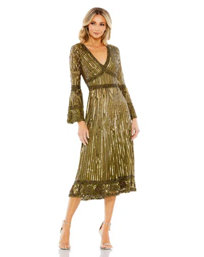 Mac Duggal 5591 Cocktail Tea Length Sequin Dress In Green