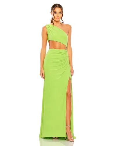Mac Duggal Cut Out One Shoulder Ruched Back Gown In Spring Green