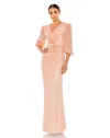 Mac Duggal Sequined Faux Wrap Puff Sleeve Gown In Pink