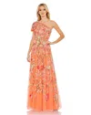 Mac Duggal 5617 Long One Shoulder Floral Formal Dress In Orange