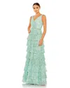 Mac Duggal 5627 Formal Ruffle Tiered Sequin Prom Long Dress In Green