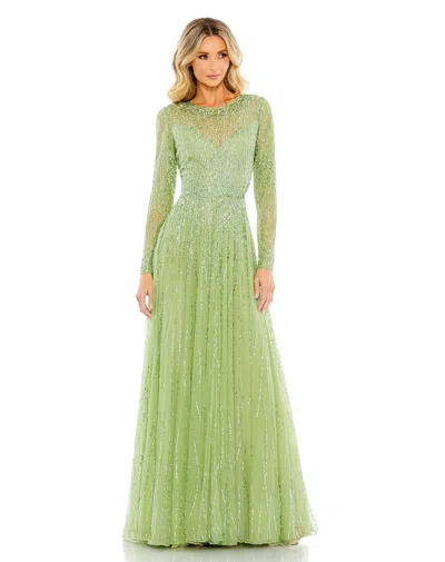 Mac Duggal 5636 Long Sequin A Line Formal Evening Gown In Green