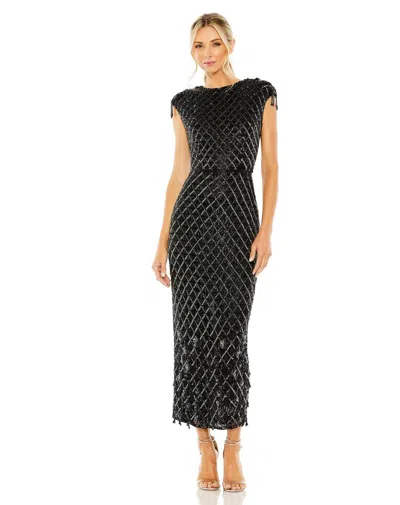Mac Duggal 5776 Formal Beaded Fringe Midi Dress In Black