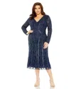 Mac Duggal 5938 Plus Size Long Sleeve Fitted Midi Dress In Blue