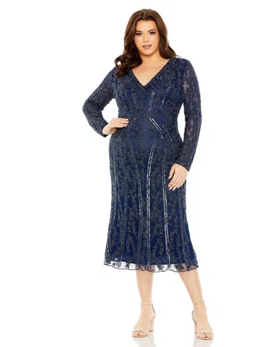 MAC DUGGAL 5938 PLUS SIZE LONG SLEEVE FITTED MIDI DRESS
