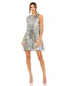 Mac Duggal 5961 Sleeveless Disc Sequin Trapeze Short Dress In Silver