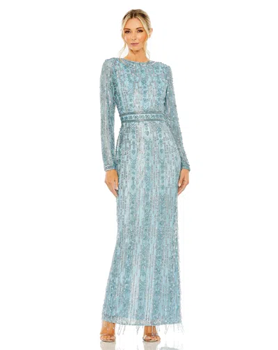 MAC DUGGAL 5981 LONG SLEEVE CRYSTAL FRINGE COLUMN DRESS