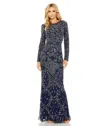 Mac Duggal 6023 Formal Long Sleeve Evening Dress In Blue
