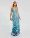Mac Duggal Thin Strap Cut Out Gown With Ombre Sequins In Blue