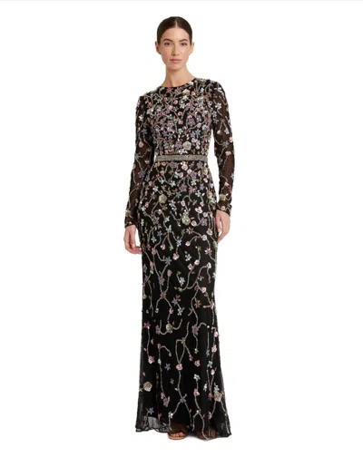 Mac Duggal 6135 Long Sleeve Beaded Formal Dress In Animal Print
