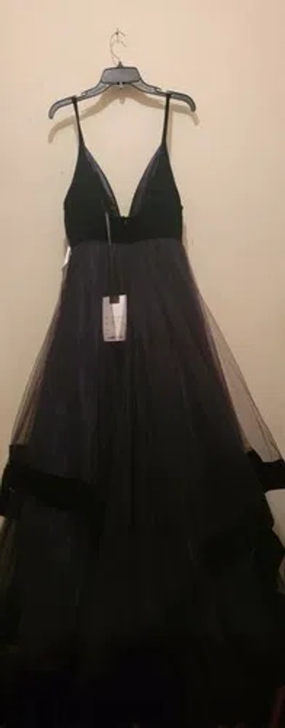 Pre-owned Mac Duggal 67106h Women's Tiered Velvet & Tulle Empire Ballgown Black Sz 12