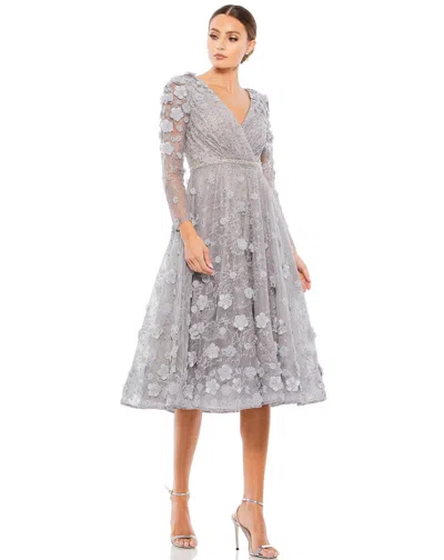 Mac Duggal 67387 Long Sleeve Floral Cocktail Dress In Blue