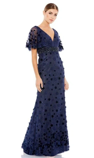 Mac Duggal Embellished Floral Short Sleeve Gown In Blue
