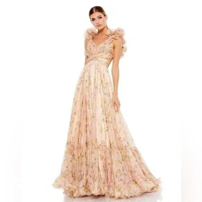 Pre-owned Mac Duggal 67803 Ruffle Tiered Floral Chiffon Gown Maxi Dress Size 8 Peach In Pink