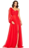 Mac Duggal Flowy One Sleeve Chiffon Gown In Red