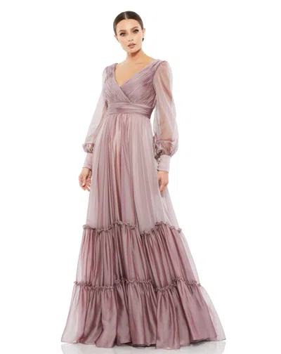 Mac Duggal 678641 Long Sleeve Formal A Line Dress In Purple