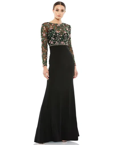 Mac Duggal Womens Embellished Floral Evening Dress In Black