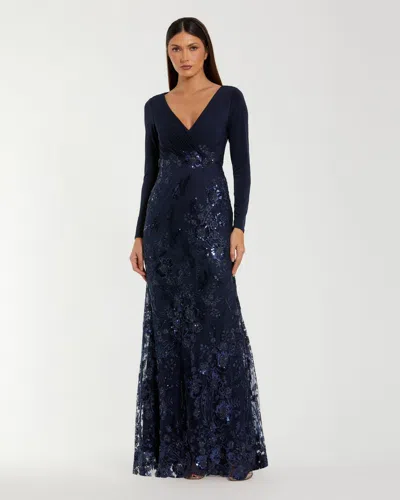 Mac Duggal 67871 Formal Long Mother Of The Bride Floral Dress In Blue