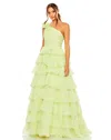 Mac Duggal 67979 Long One Shoulder Chiffon Prom Gown In Green