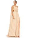 Mac Duggal Float One Shoulder Open Back Flowy Gown In Neutral