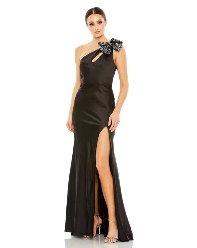 Mac Duggal Sequined Bow Detail One Shoulder Trumpet Gown In Black