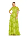 Mac Duggal 68222 Formal Long A Line Flutter Sleeve Evening Gown In Green
