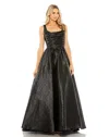 Mac Duggal 68349 Long Metallic Pleated Bodice Ball Gown In Black