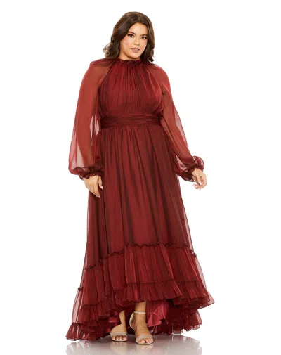 Mac Duggal 68434 Plus Size Long Sleeve Formal Gown In Burgundy