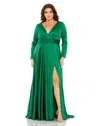 Mac Duggal 68436 Fabulouss Long Sleeve Plus Size Formal Dress In Green