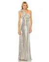Mac Duggal 68513 Long Ruffled One Shoulder Prom Dress In Metallic