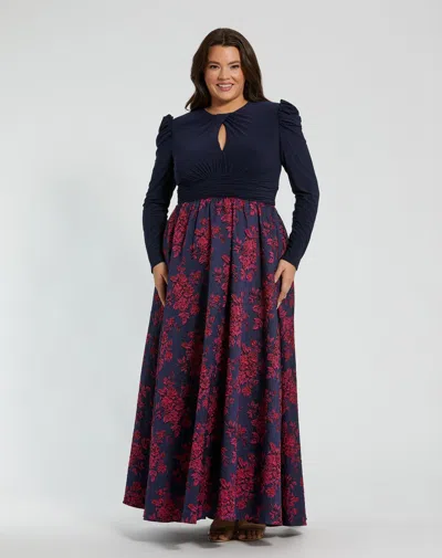 Mac Duggal 68556 Pleated Long Plus Size Formal Dress In Blue