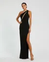 Mac Duggal One Shoulder Gown With Sheer Embellished Cut Out In Black In Black