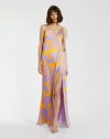 Mac Duggal Printed Charmeuse One Shoulder Gown With Slit In Purple