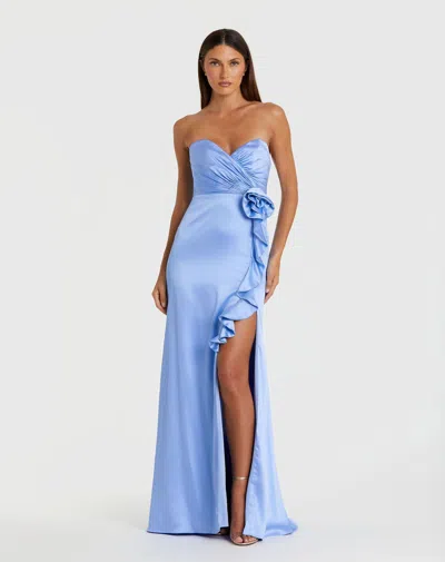 Mac Duggal 68872 Fitted Long Formal Ruffle Slit Prom Dress In Blue