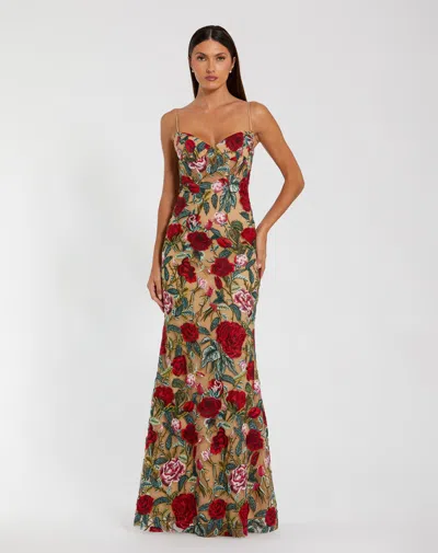 Mac Duggal Floral Embroidered Off The Shoulder Gown In Multi