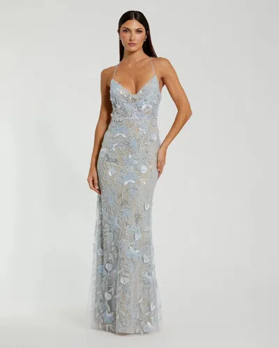 Mac Duggal 68892 Fitted Long Formal Beaded Sequin Prom Dress In Blue