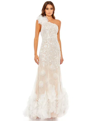 Mac Duggal 70131 Long One Shoulder Mermaid Prom Gown In White