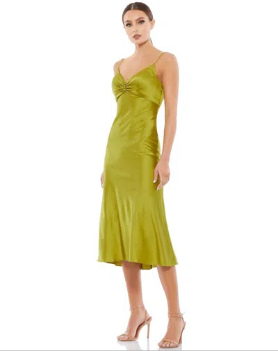 Mac Duggal Spaghetti Strap Charmeuse Slip Dress In Apple Green