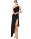 Mac Duggal One Shoulder Hi-low Draped Charmeuse Dress In Black