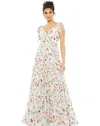 Mac Duggal Floral Print Sleeveless Soft Tie Shoulder Gown In Multi
