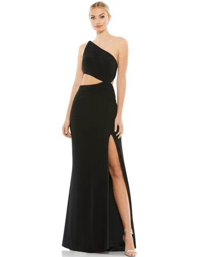 Mac Duggal One Shoulder Ruched Cut Out Jersey Gown In Black