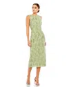 Mac Duggal Abstract Beaded Sleeveless Midi Sheath Dress In Green