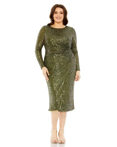 Mac Duggal 77025 Long Sleeve Sequins Formal Midi Dress In Green