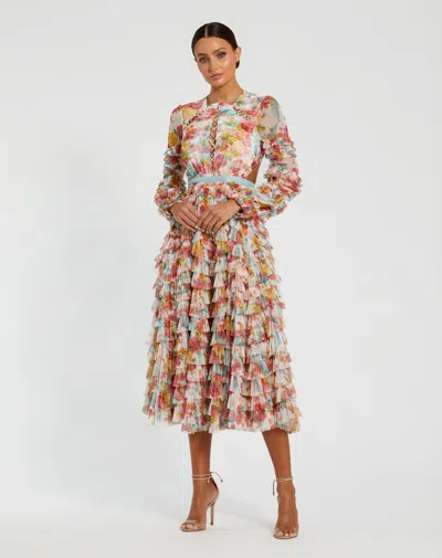 Mac Duggal 8130 Midi Length Ruffle Cocktail Dress In Multi